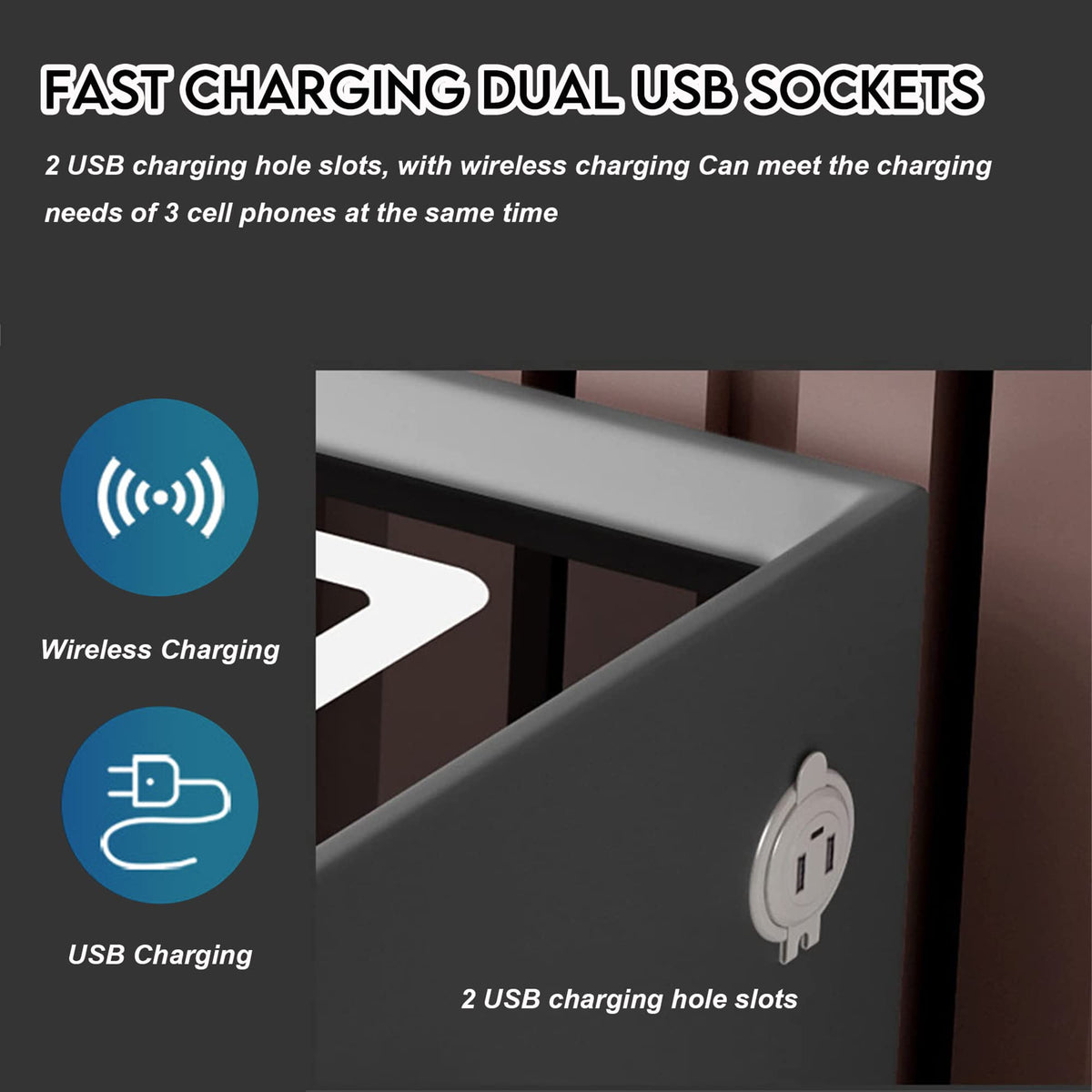 Pink 3 Drawer Nightstand with Charging Station and Speakers E62218