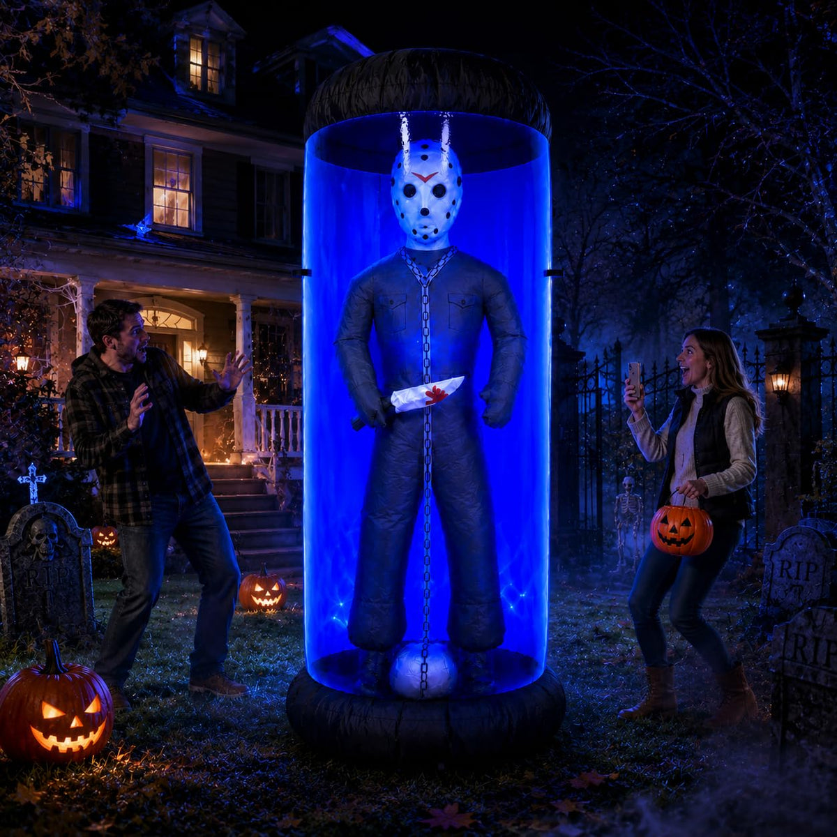 7.6FT Halloween Inflatable Outdoor Decoration with Blue LED Lights N7579