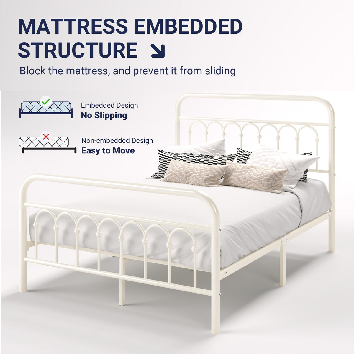 Full Size Metal Platform Bed Frame with Headboard C9680