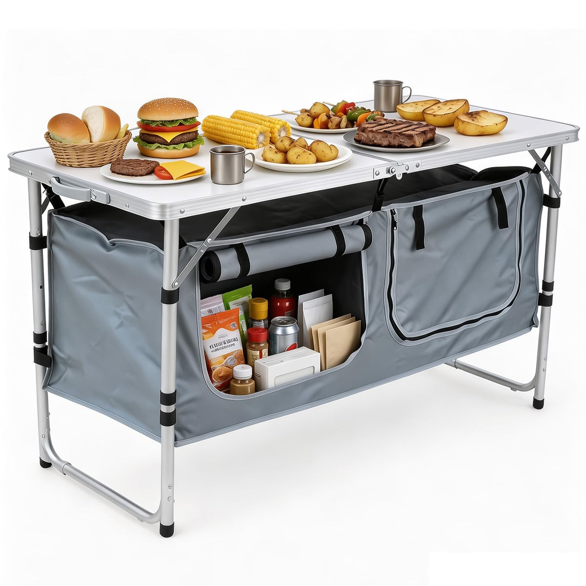 Camping Table with Storage Gray U959