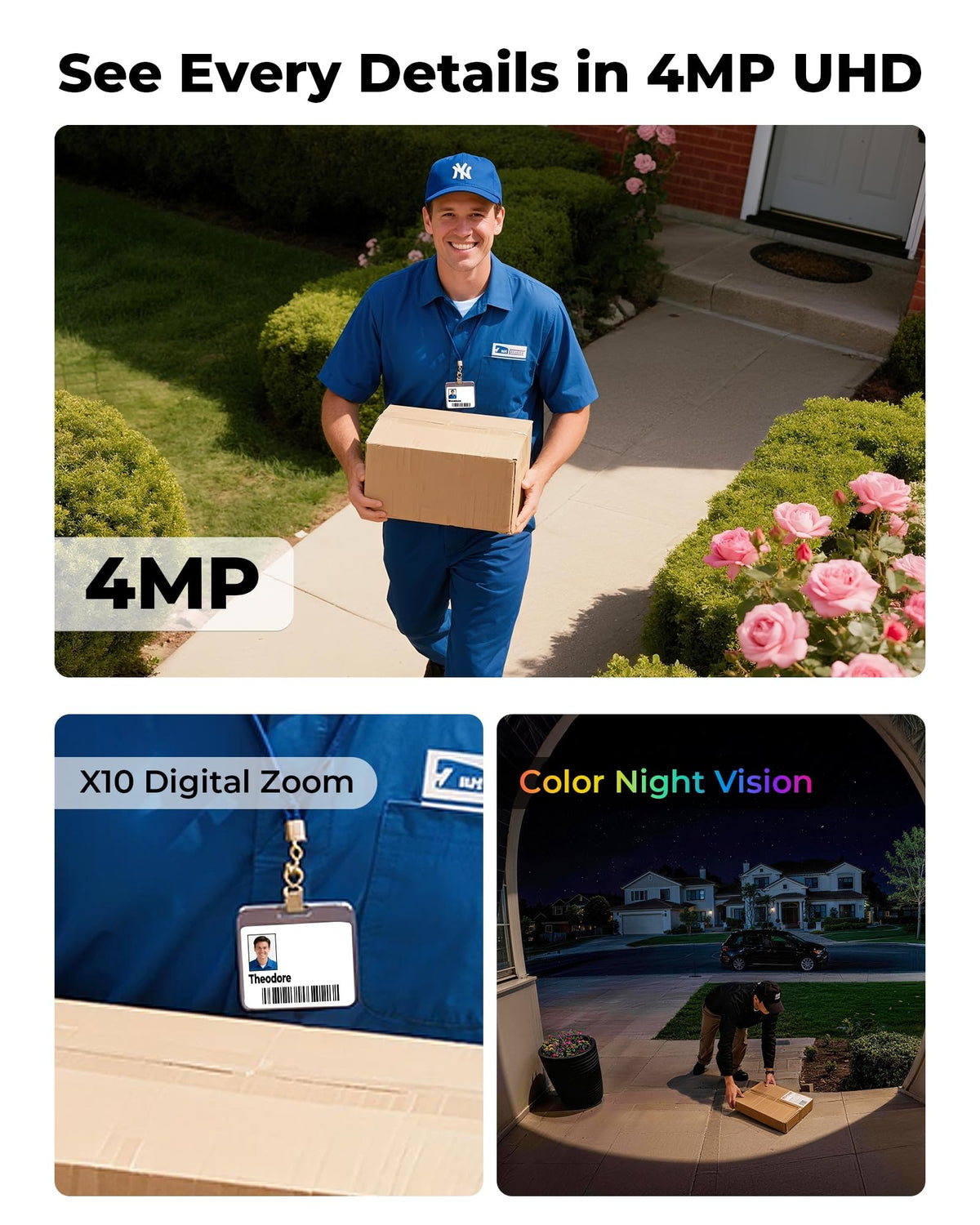 4MP Solar Powered Wireless Security Camera System with Color Night Vision T556361