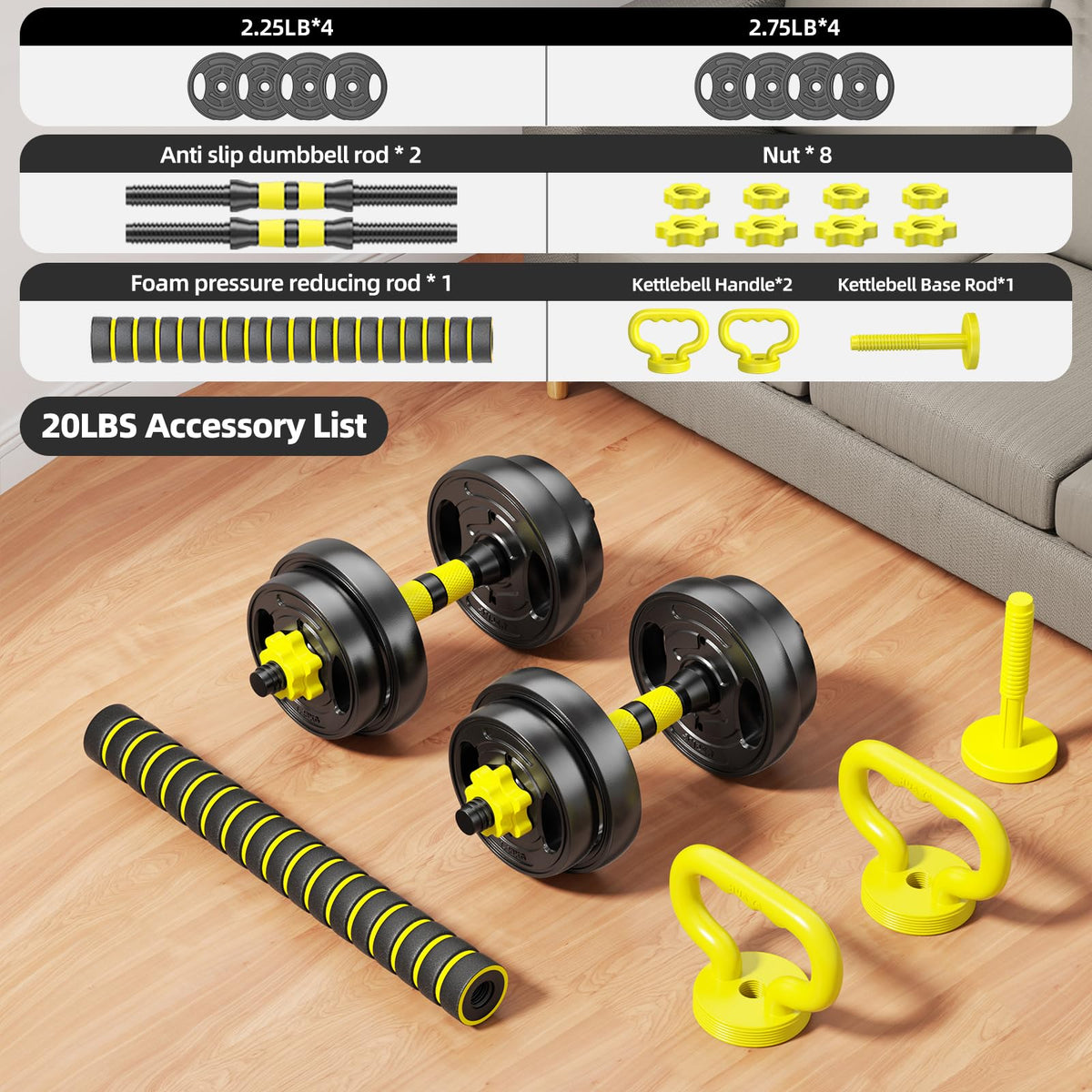 Adjustable Dumbbell Set 10-90lbs Free Weights V354