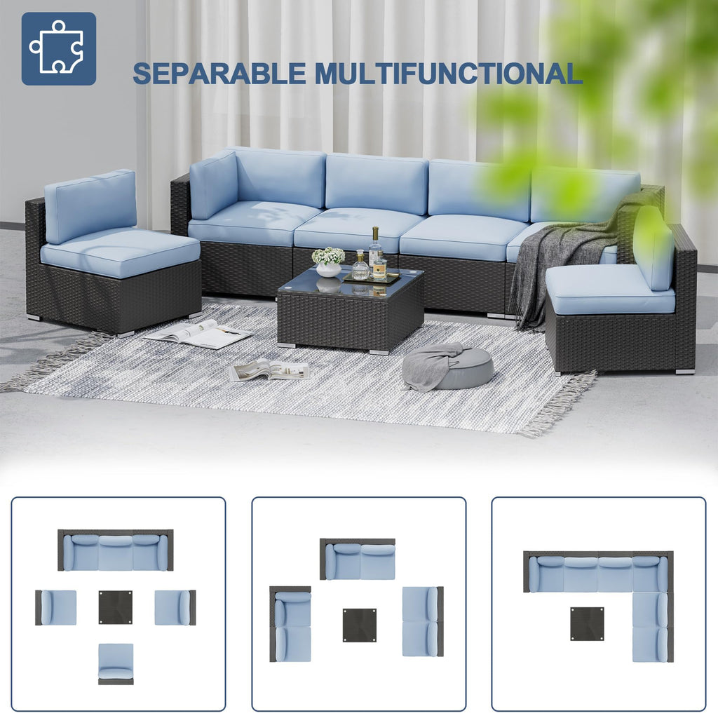 7-Piece All-Weather Wicker Patio Sofa Set with Glass Coffee Table U626679