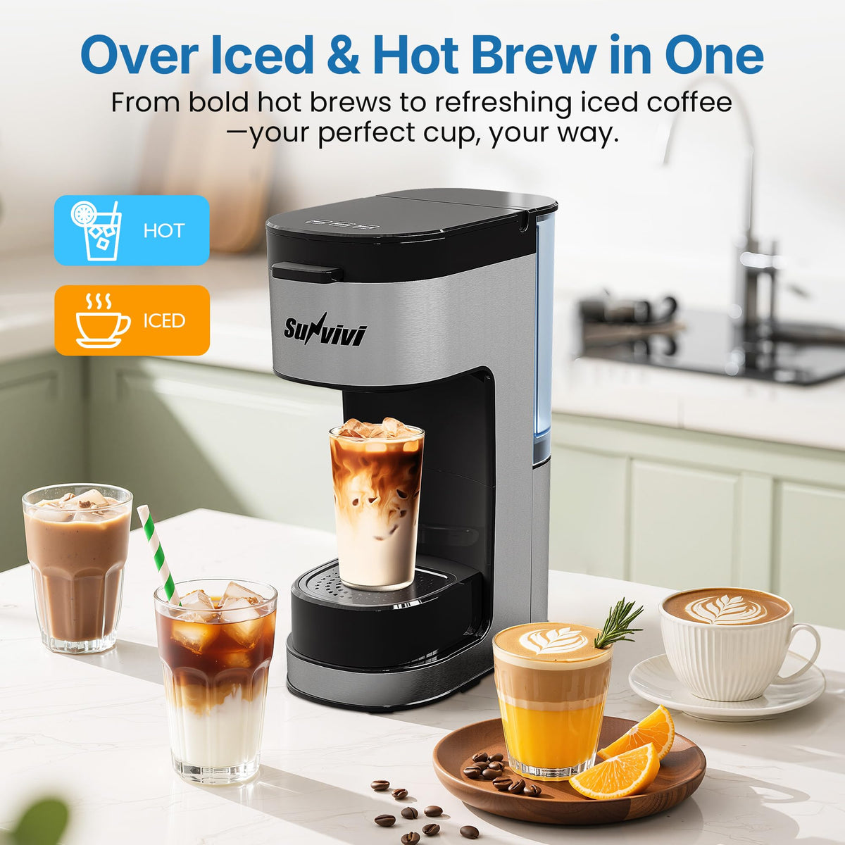 3-in-1 Single Serve Coffee Maker with Removable Water Reservoir, Black O920