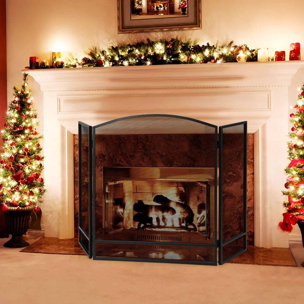 Black Wrought Iron 3 Panel Folding Fireplace Screen G518