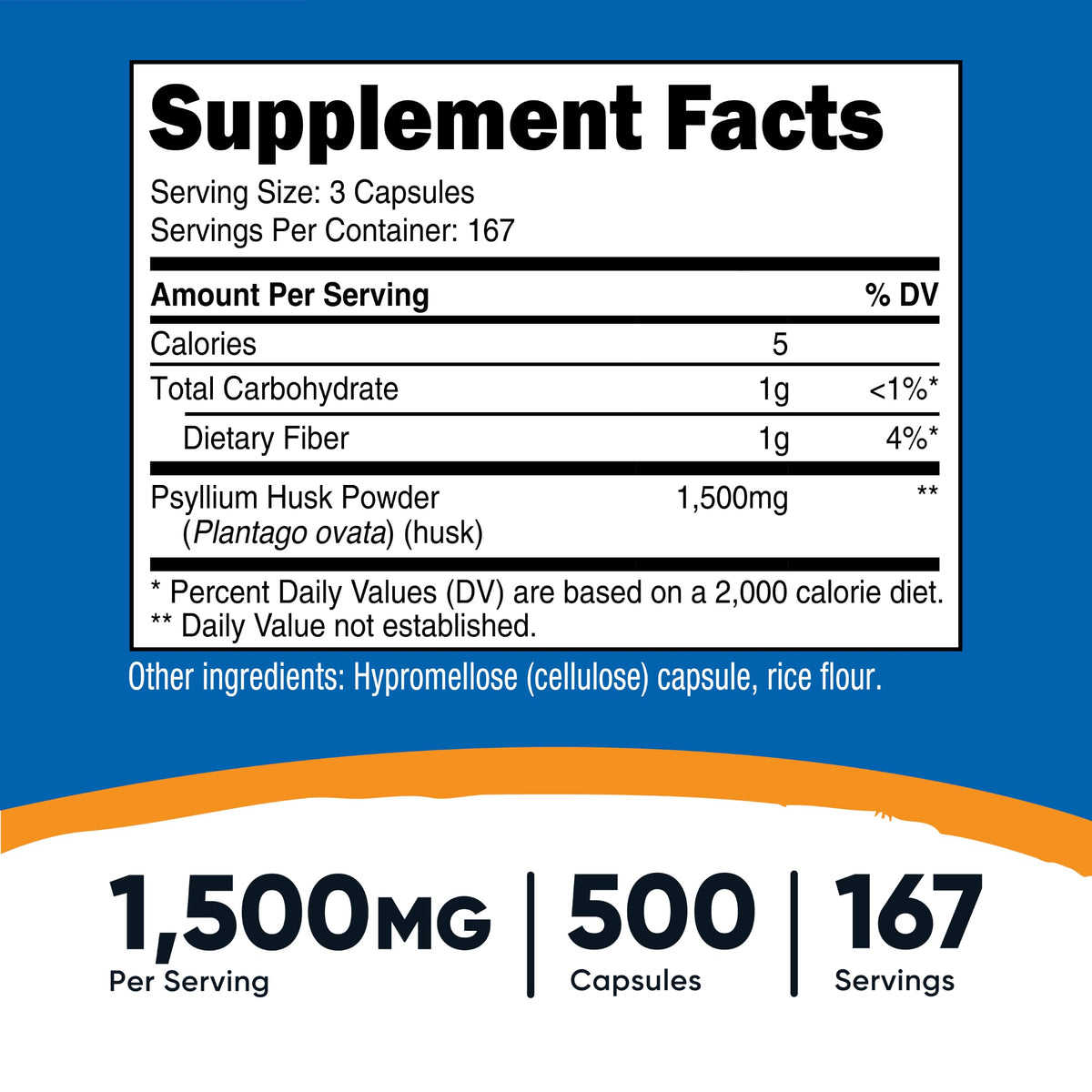 Psyllium Husk 1500mg 500 Capsules Gluten Free G876