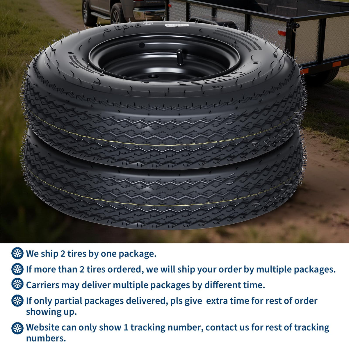 2-Pack Trailer Tire on Rim 4.80-8 4 Lug Black N8783