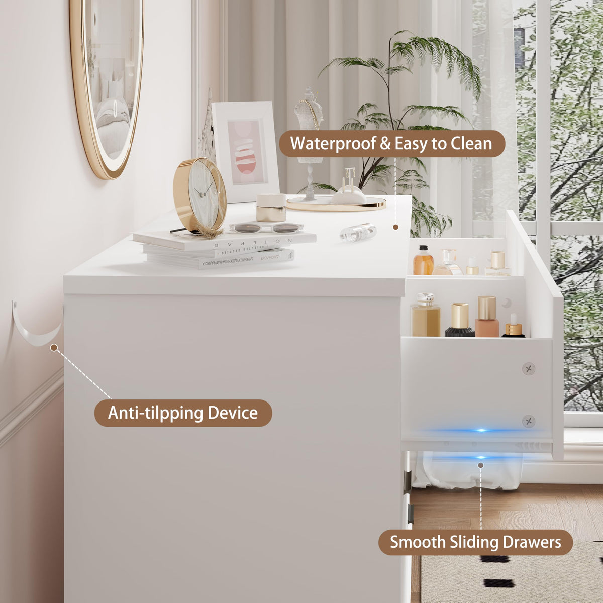 White 6 Drawer Wood Dresser B8920