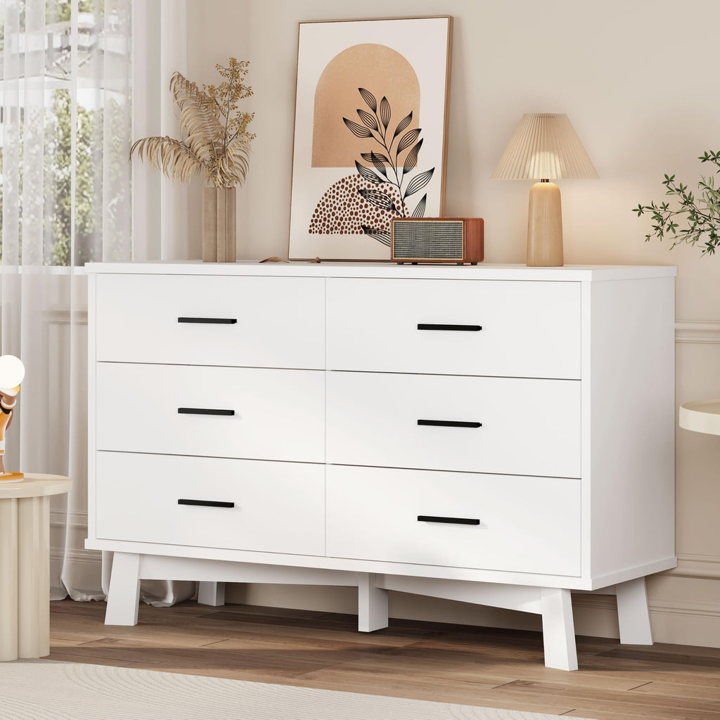 White 6 Drawer Wood Dresser B8920