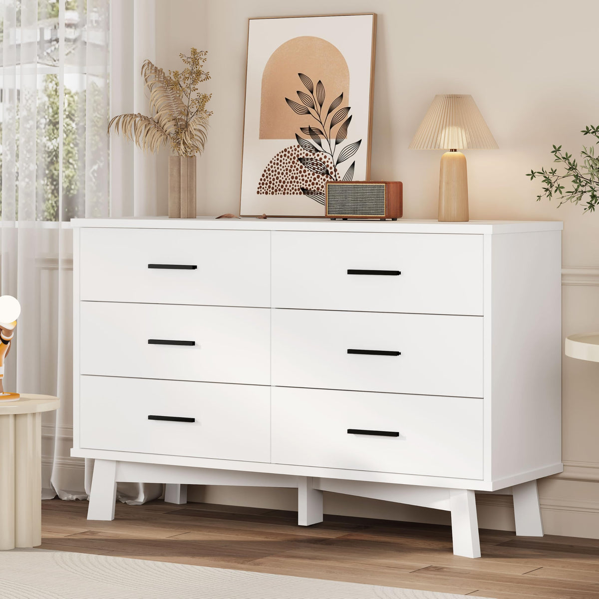 White 6 Drawer Wood Dresser B8920