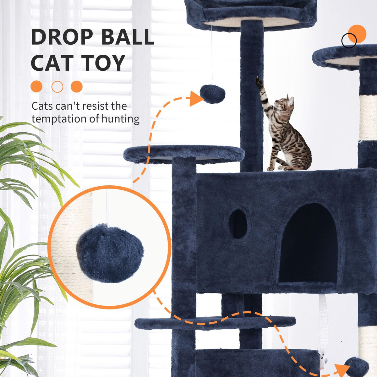 70 Inch Navy Blue Cat Tree Tower with Scratching Post G546