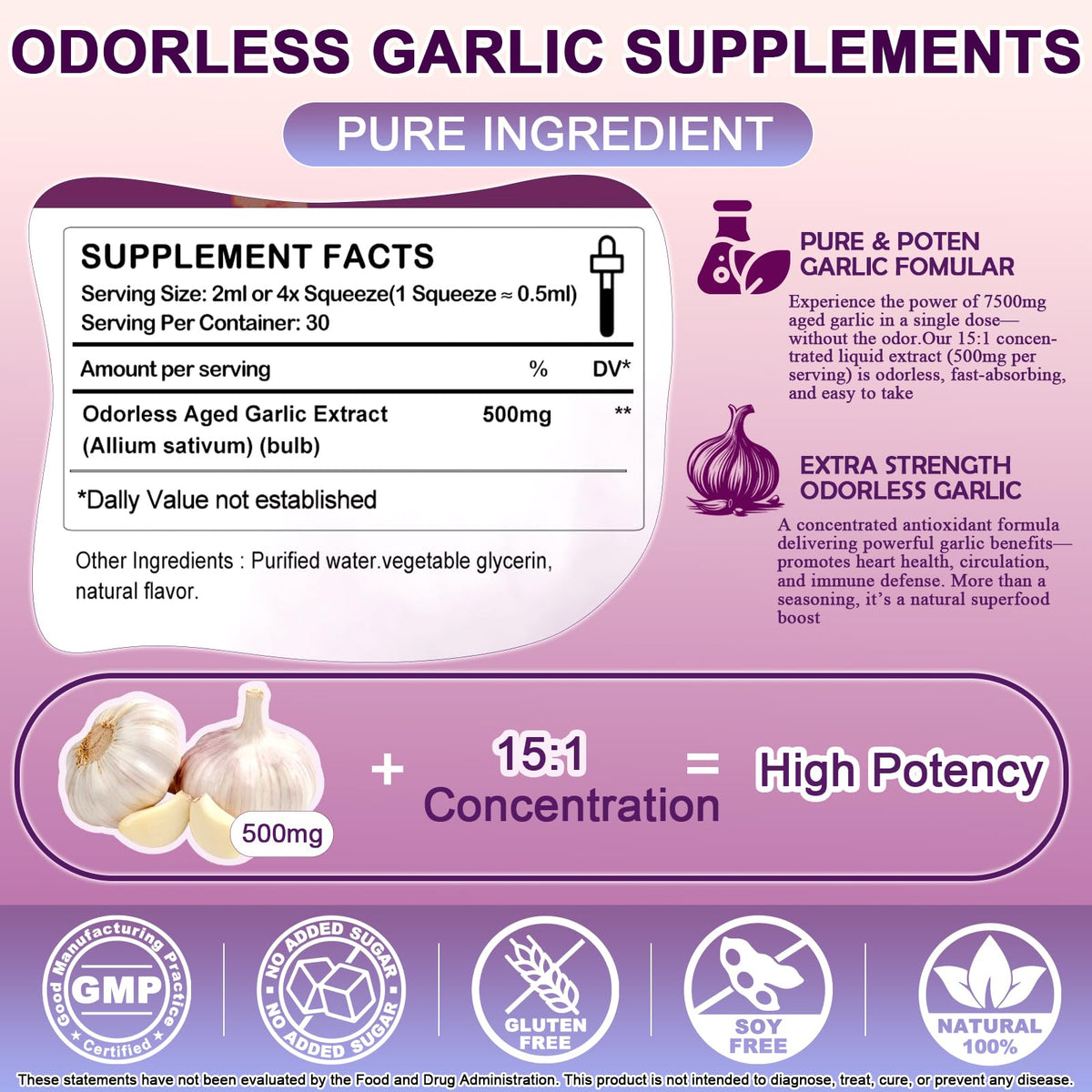 Organic Odorless Garlic Extract Liquid Drops 500mg I782