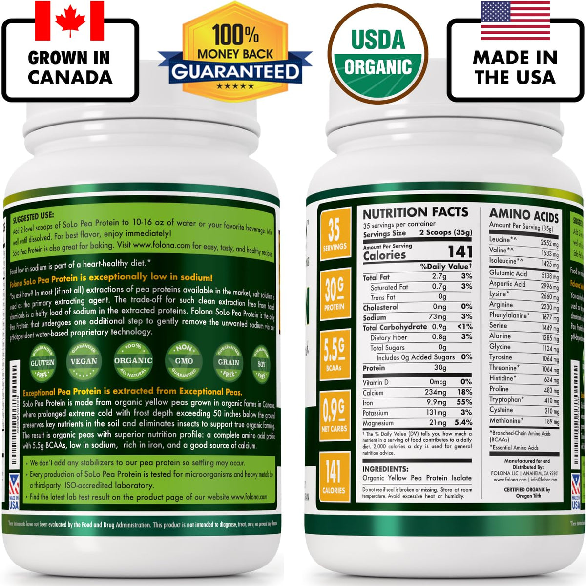 Organic Pea Protein Isolate Unflavored Vegan Protein Powder 2.7 lbs U906892