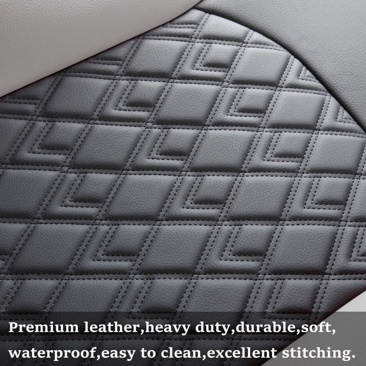 Leather Seat Covers for Chevy Silverado GMC Sierra, Custom Fit, Front Pair, Black Grey X3587