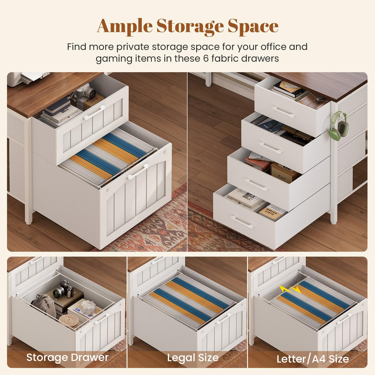 L Shaped Office Desk with 6 Drawer, Hutch B897