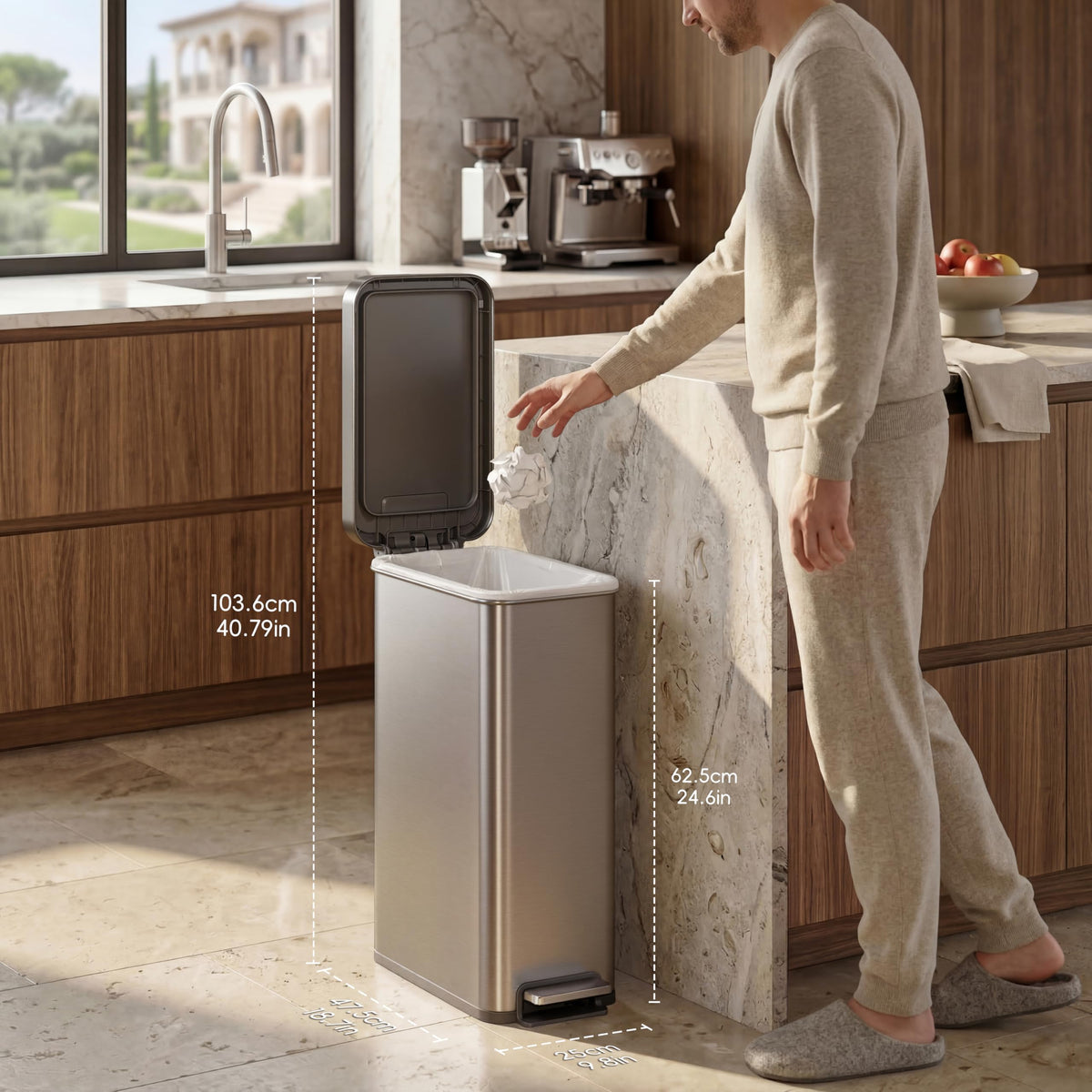 50L Stainless Steel Step Kitchen Trash Can with Lid X597