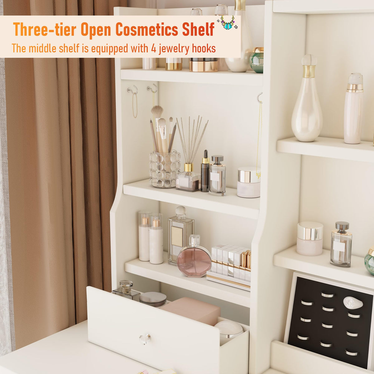 White Makeup Vanity Desk with LED Lights Mirror Q605