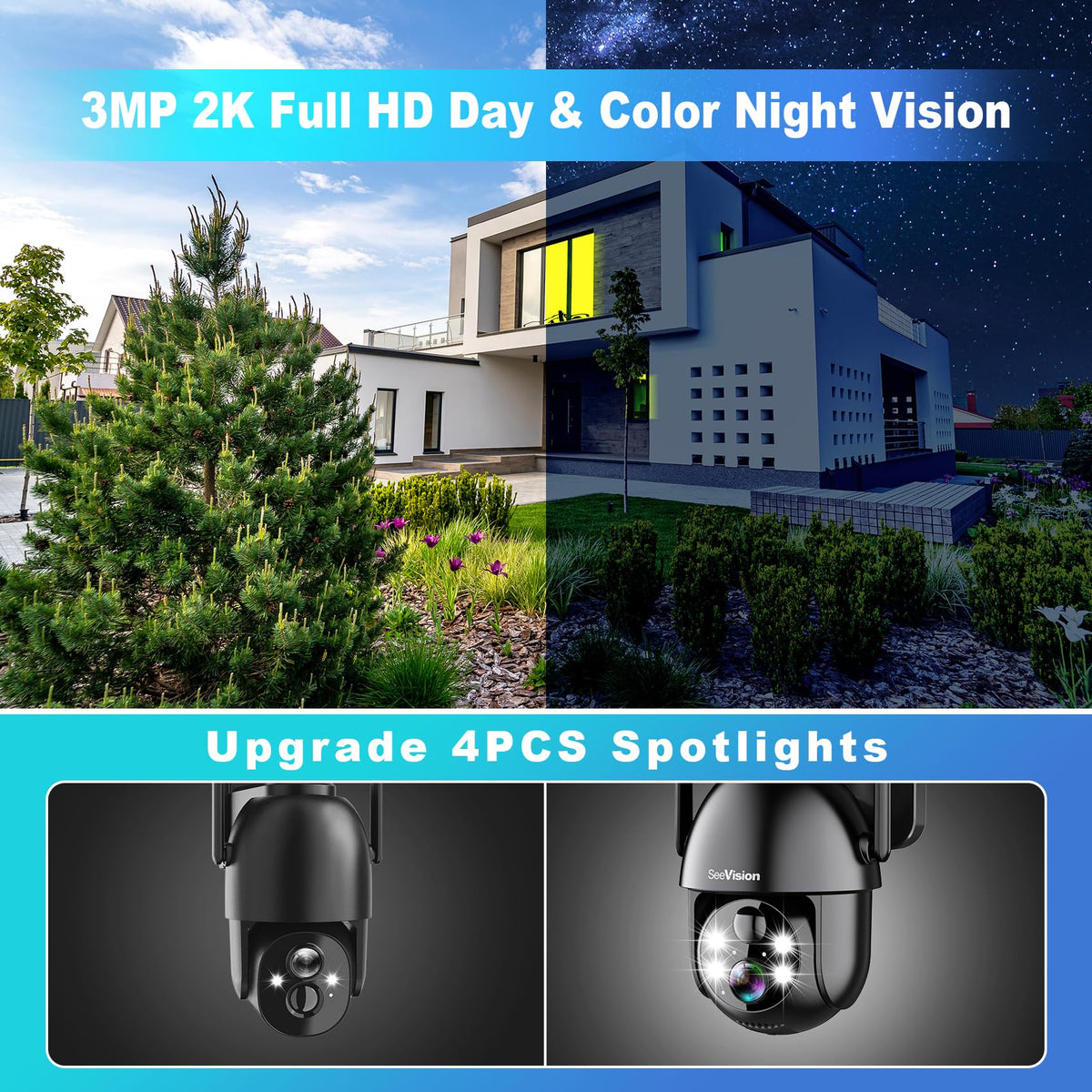 2K PTZ Wireless Security Camera with Spotlight B10731