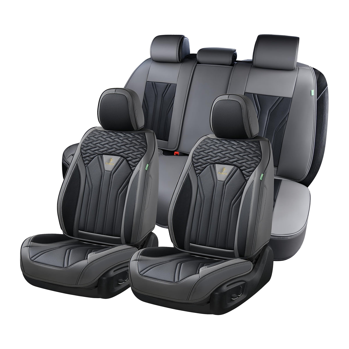 Leather Seat Covers Full Set 5 Seats Gray Black O880506