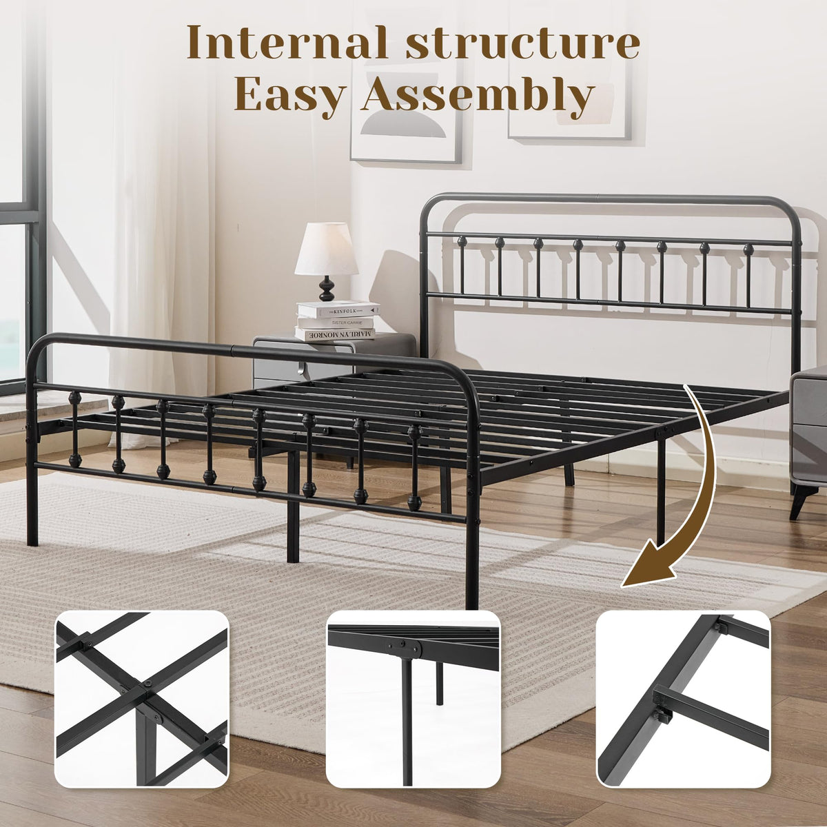 Full Metal Platform Bed Frame with Headboard and Footboard A25210