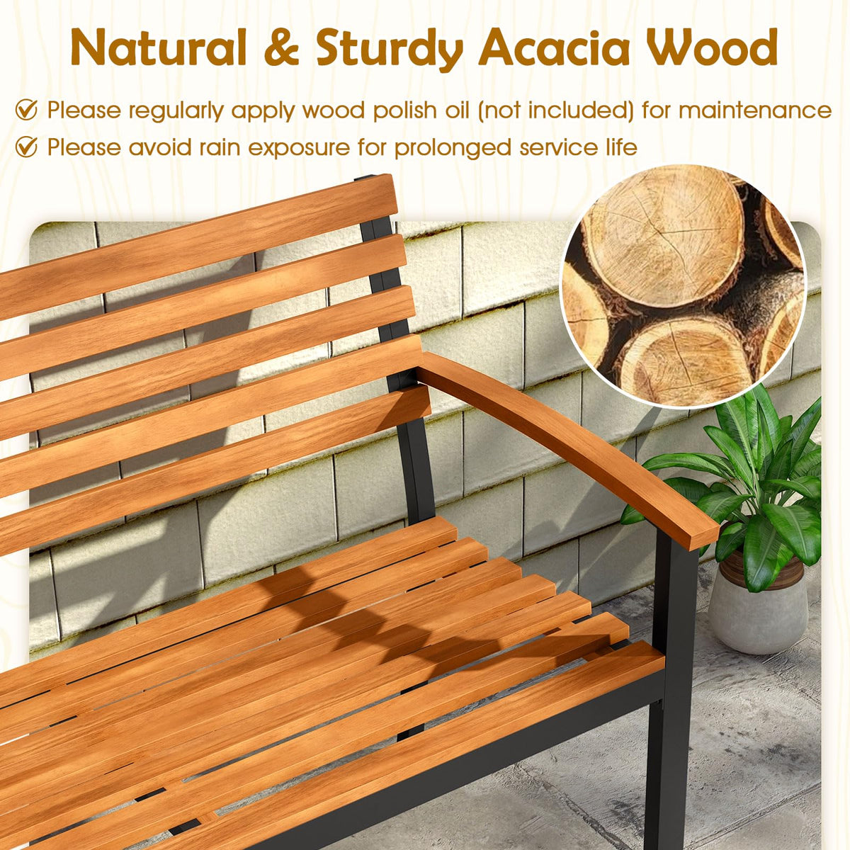 Acacia Wood 2-Person Outdoor Bench C4301