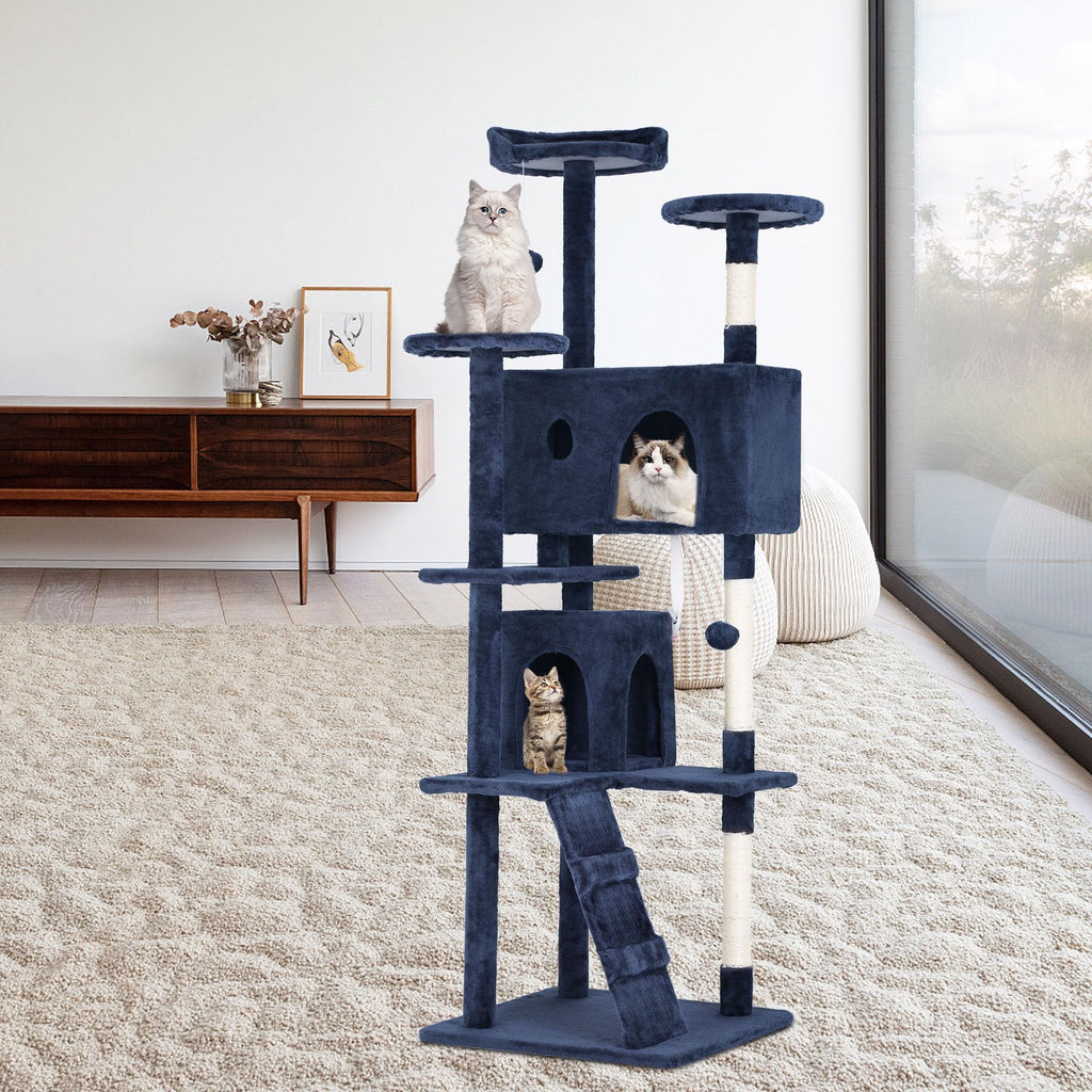 70 Inch Navy Blue Cat Tree Tower with Scratching Post G546