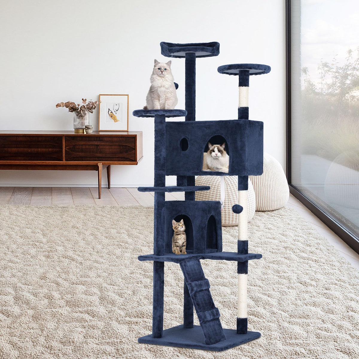 70 Inch Navy Blue Cat Tree Tower with Scratching Post G546