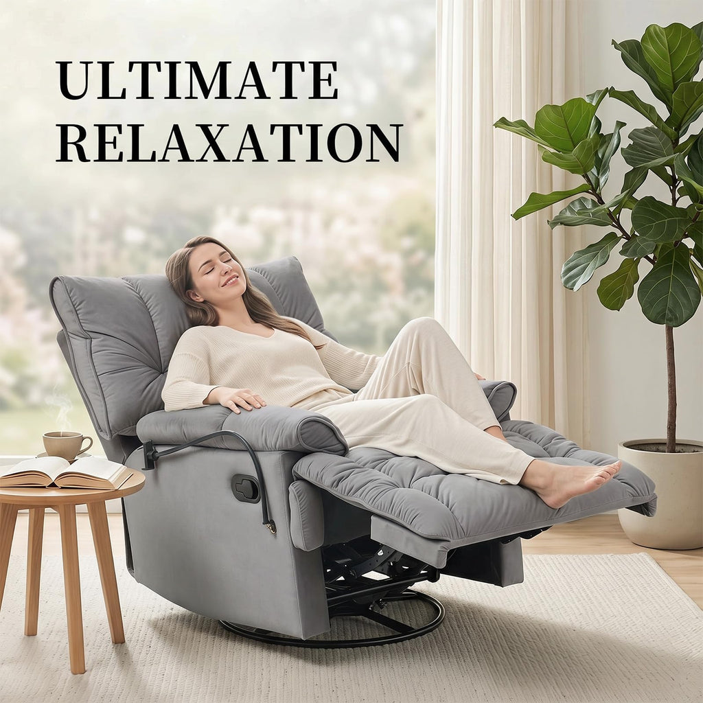 Velvet Swivel Recliner Accent Chair with Detachable Side Phone Holder Q862816