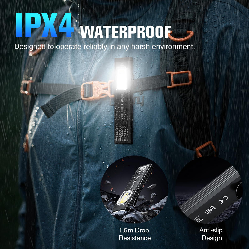 Flat EDC Rechargeable Flashlight with Magnetic Base & Clip W90317