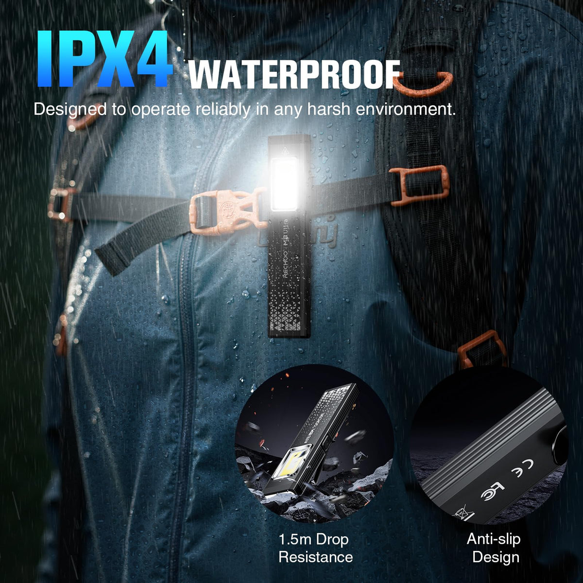 Flat EDC Rechargeable Flashlight with Magnetic Base & Clip W90317