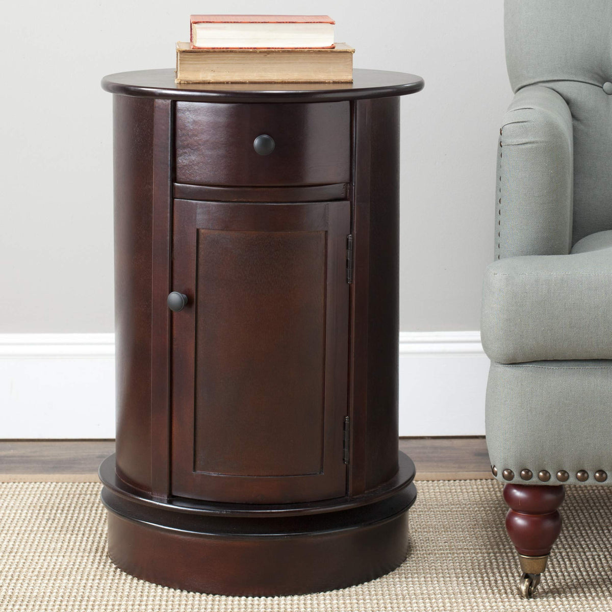 26" Dark Cherry Swivel Storage Accent Table F447207