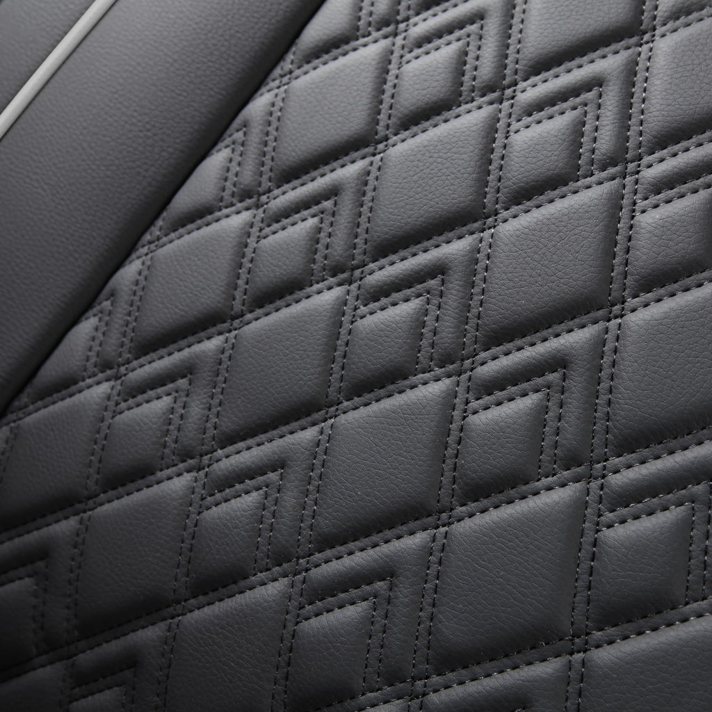 Leather Seat Covers for Chevy Silverado GMC Sierra, Custom Fit, Front Pair, Black Grey X3587