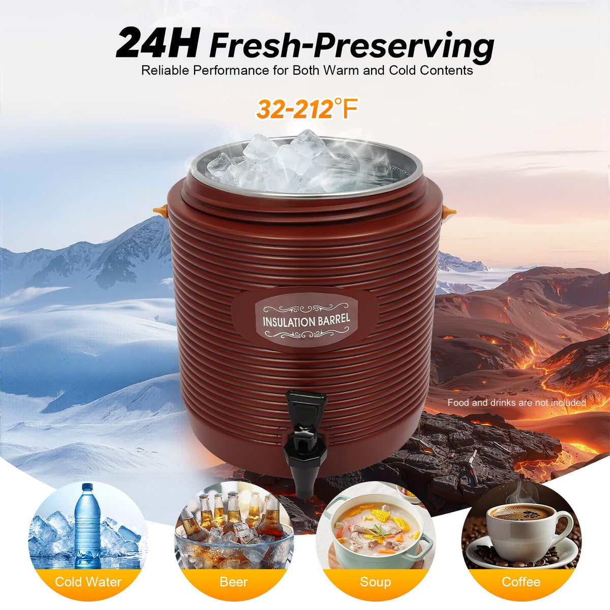 Insulated Beverage Dispenser 3.43gal Stainless Steel Portable Water Jug V8777