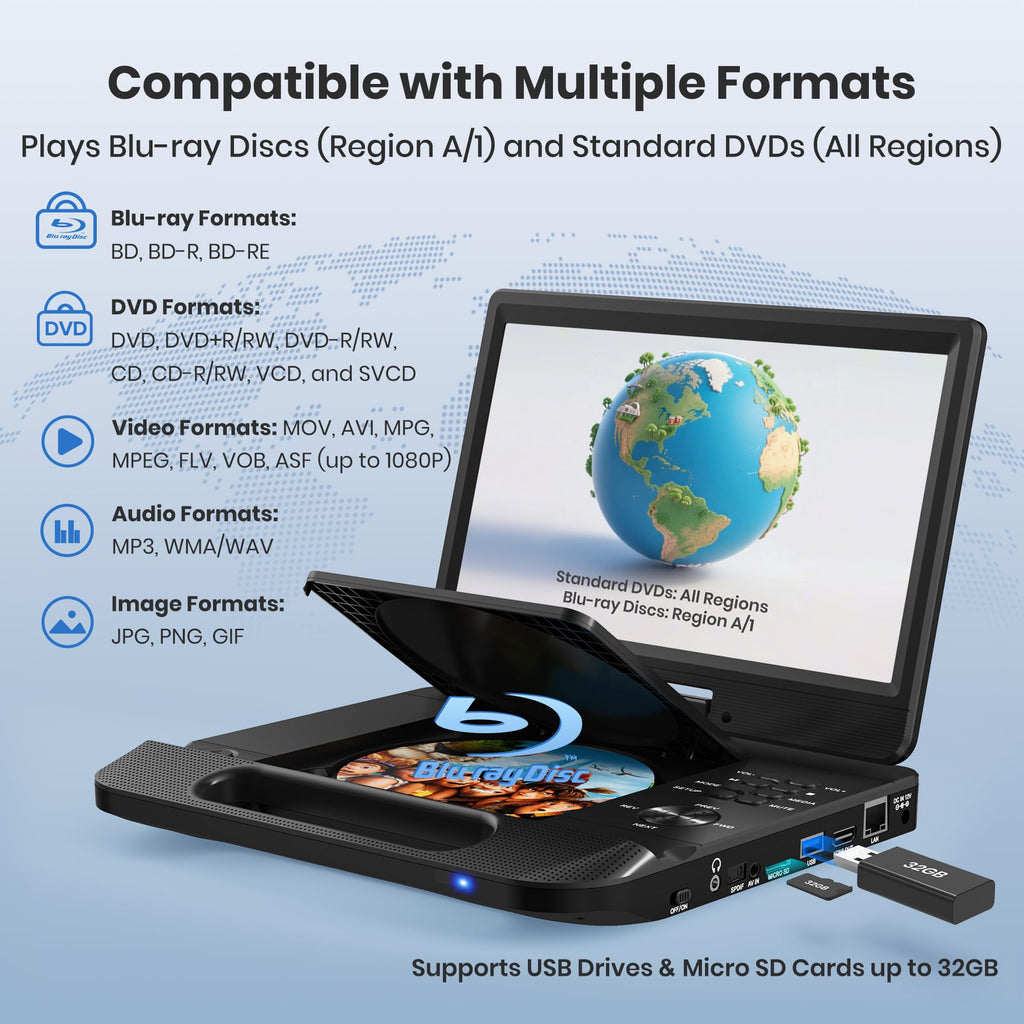12.5" Portable Blu-ray Player with 10.5" 1080P Swivel Screen X68398