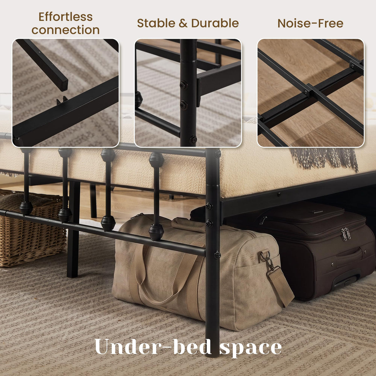 Full Metal Platform Bed Frame with Headboard and Footboard A25210