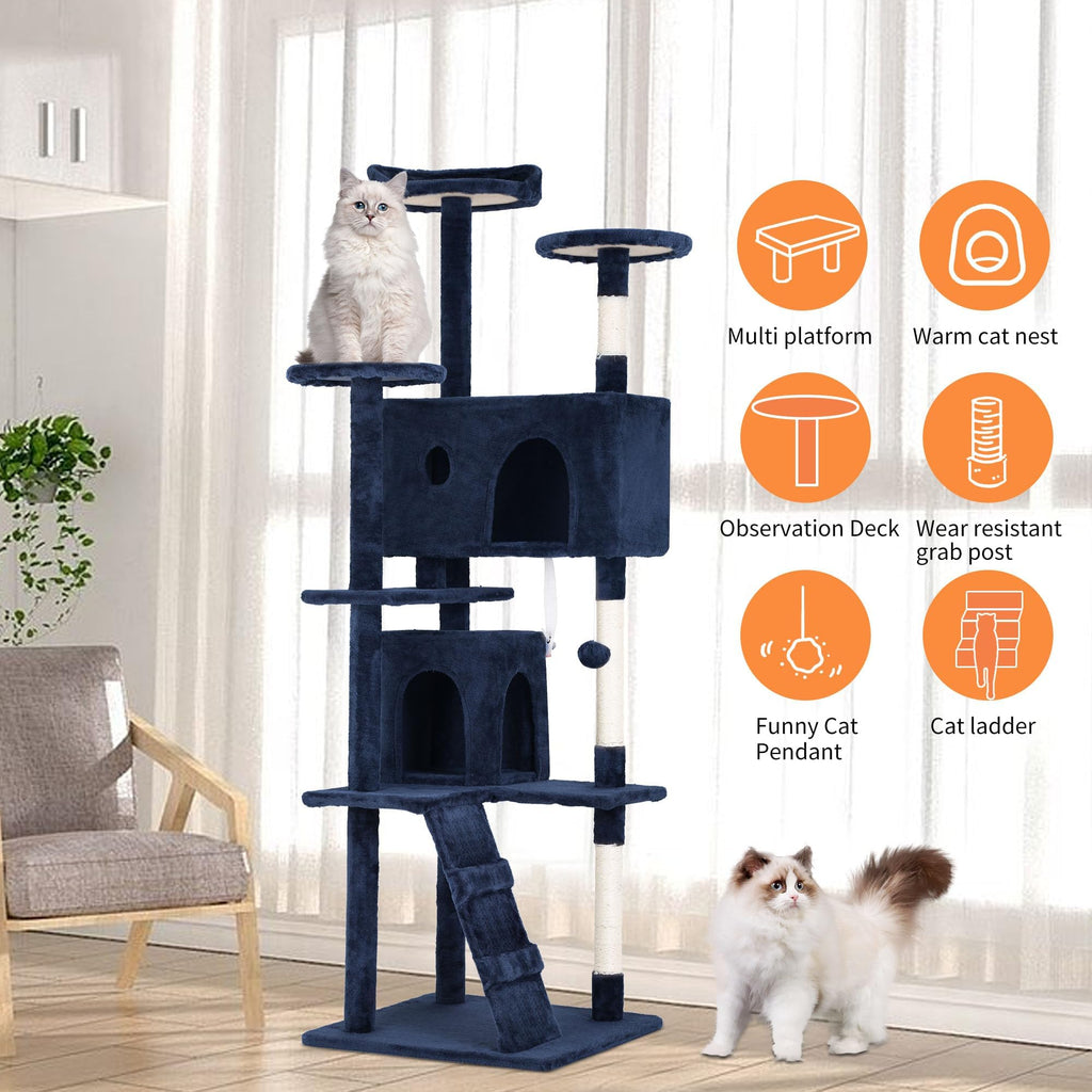 70 Inch Navy Blue Cat Tree Tower with Scratching Post G546