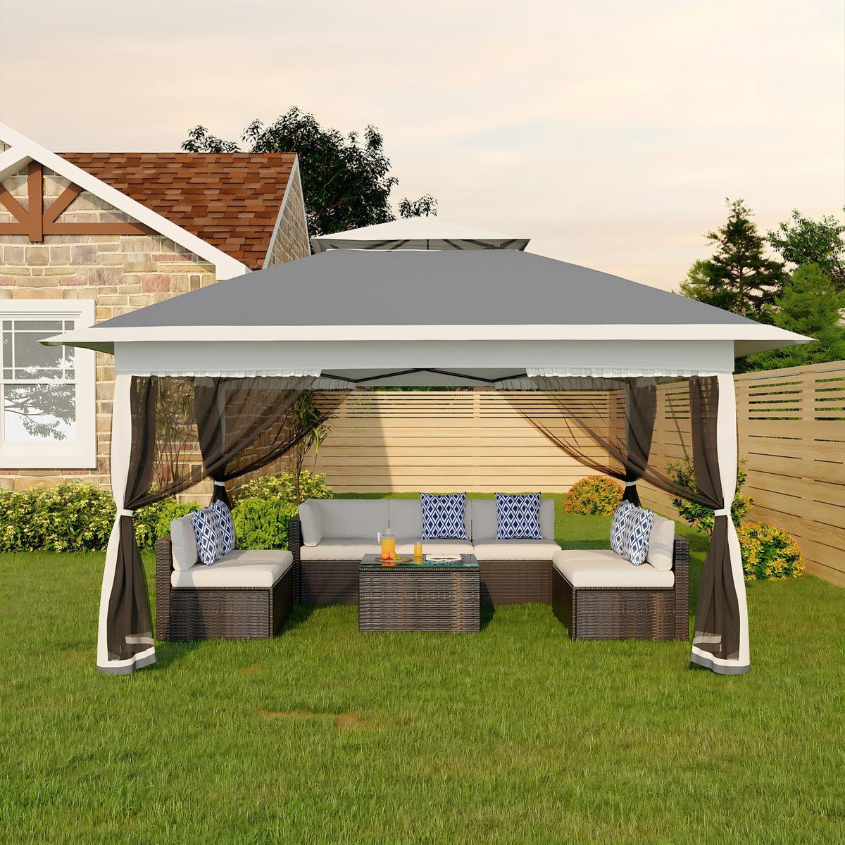 13x13FT Pop Up Gazebo with Mosquito Netting, Grey H154105
