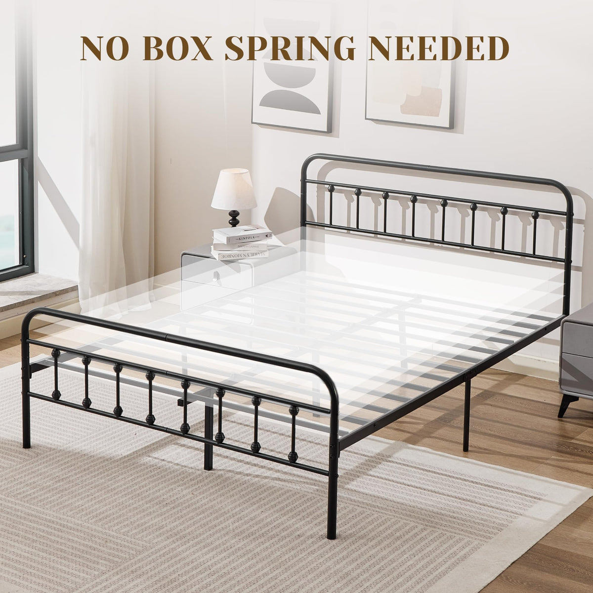 Full Metal Platform Bed Frame with Headboard and Footboard A25210