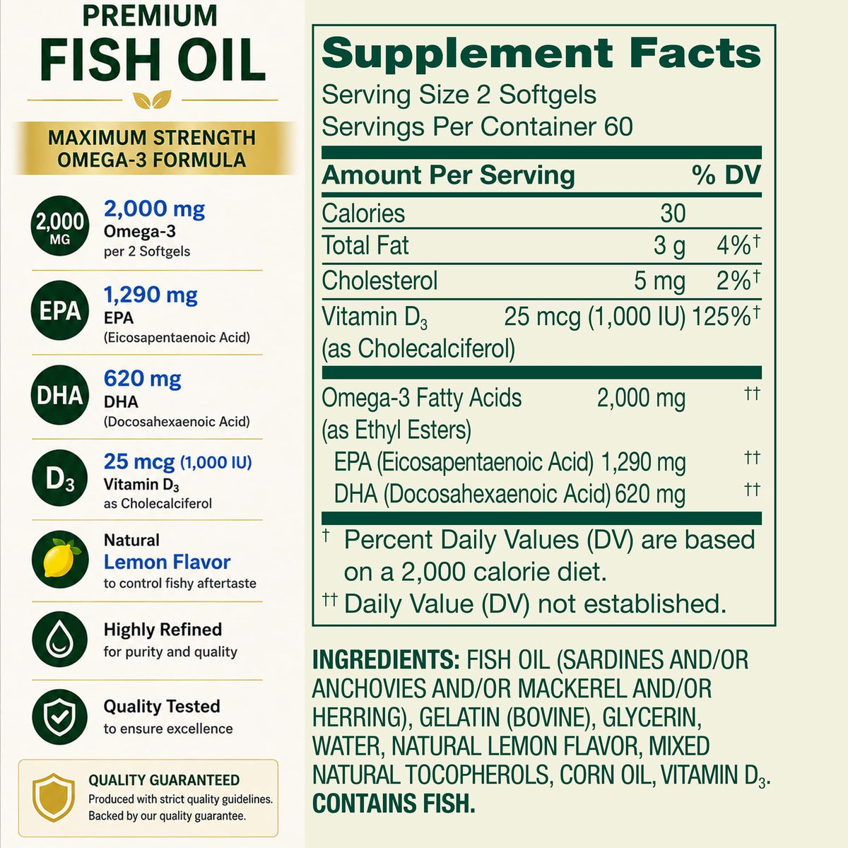 Omega-3 Fish Oil 2000 mg EPA DHA J4876