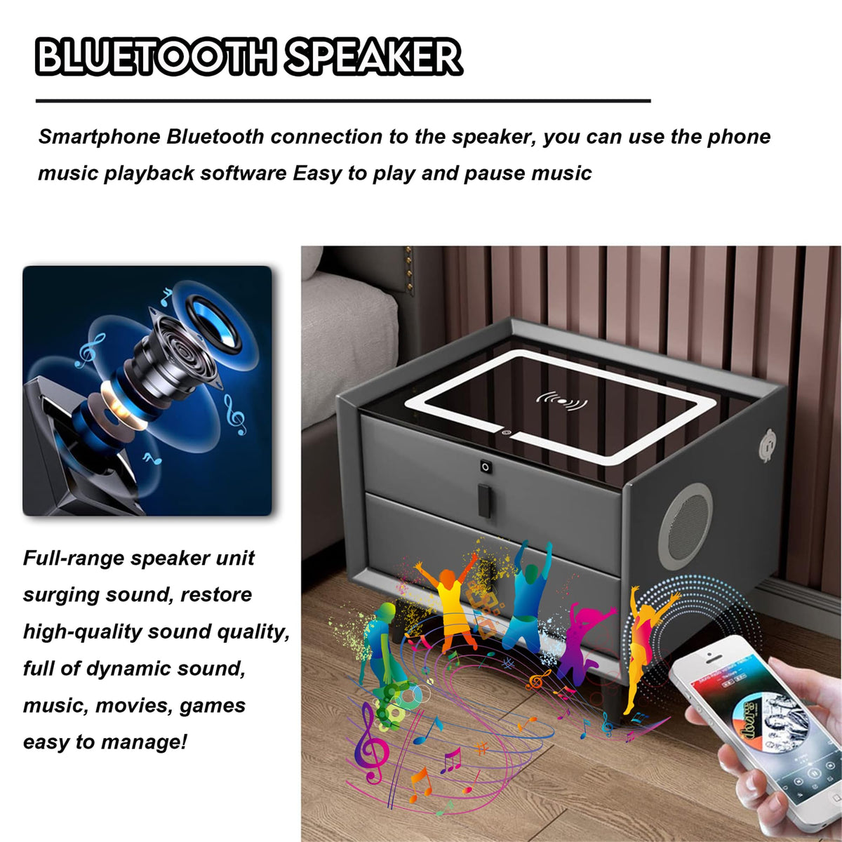 Pink 3 Drawer Nightstand with Charging Station and Speakers E62218