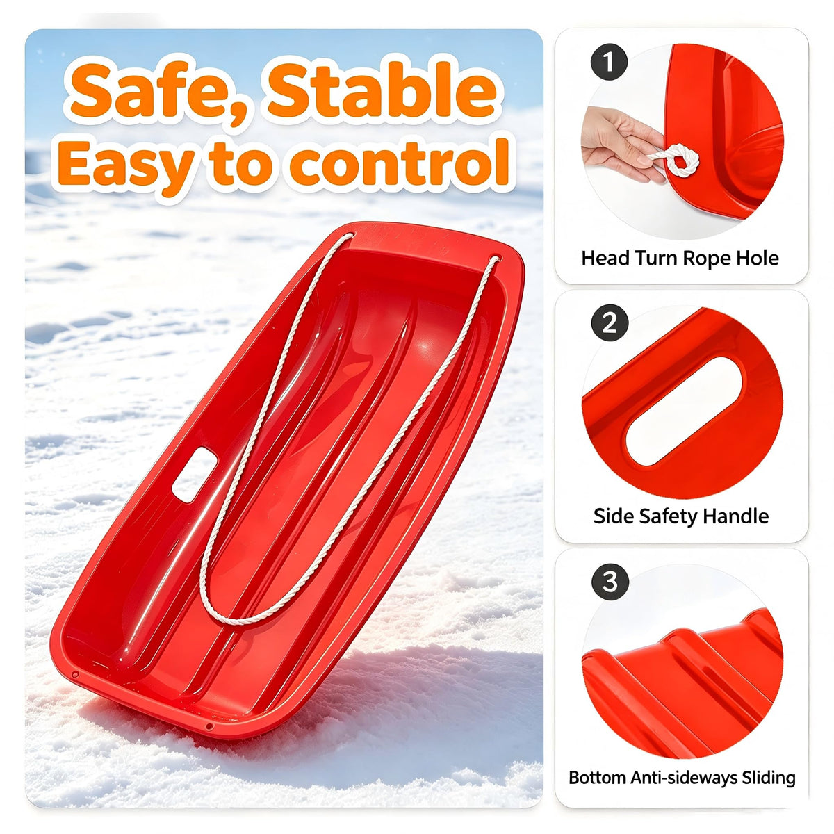 Plastic Snow Sleds with Pull Rope and Handles K8270