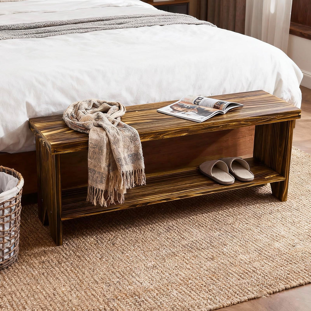 Solid Wood Entryway Bench with Storage Shelf V47566