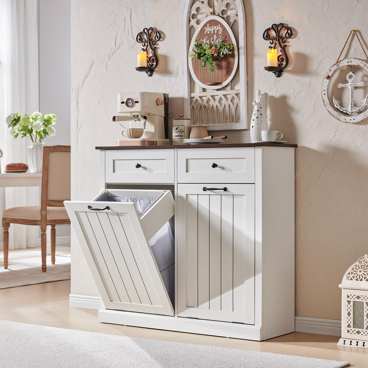 Double Tilt Out Laundry Hamper Cabinet Antique White O280