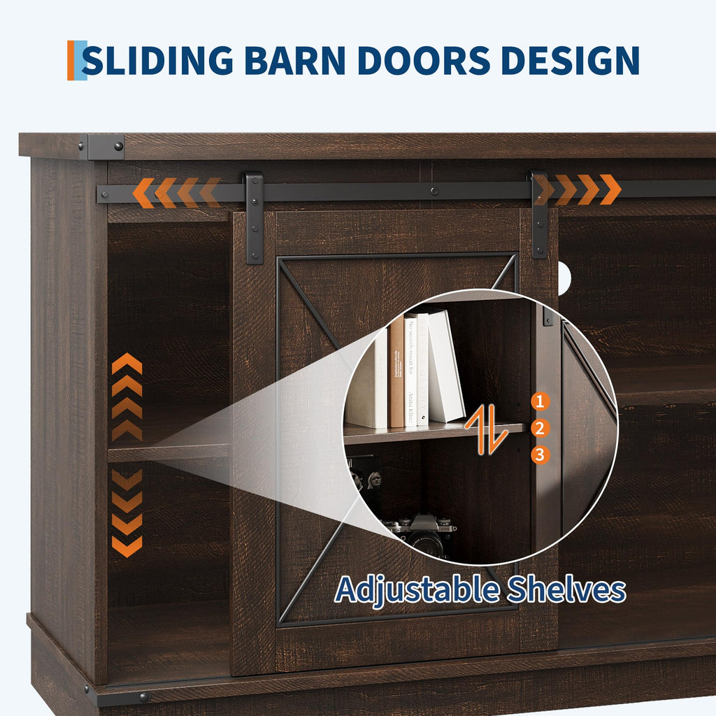 Farmhouse TV Stand with Sliding Barn Doors for 65 Inch TV B60310