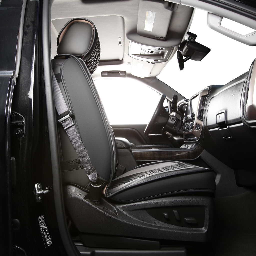 Leather Seat Covers for Chevy Silverado GMC Sierra, Custom Fit, Front Pair, Black Grey X3587