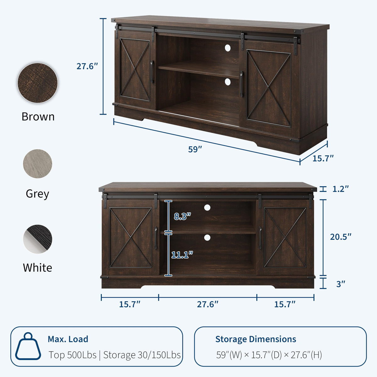 Farmhouse TV Stand with Sliding Barn Doors for 65 Inch TV B60310