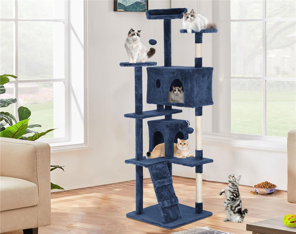 70 Inch Navy Blue Cat Tree Tower with Scratching Post G546