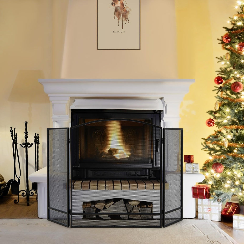 Black Wrought Iron 3 Panel Folding Fireplace Screen G518