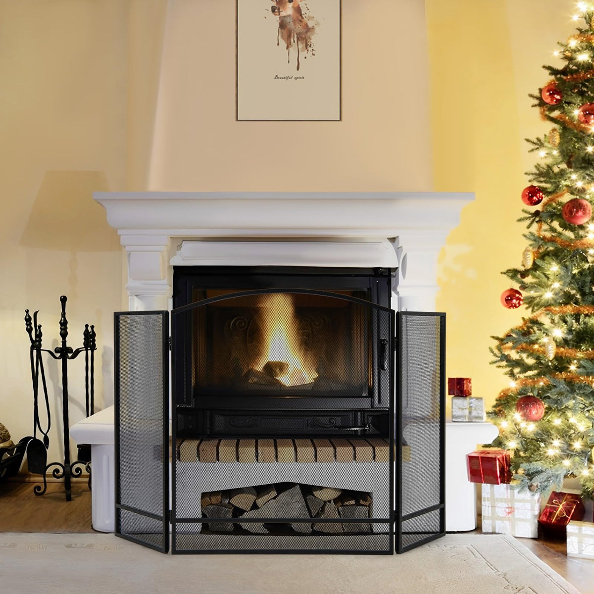 Black Wrought Iron 3 Panel Folding Fireplace Screen G518