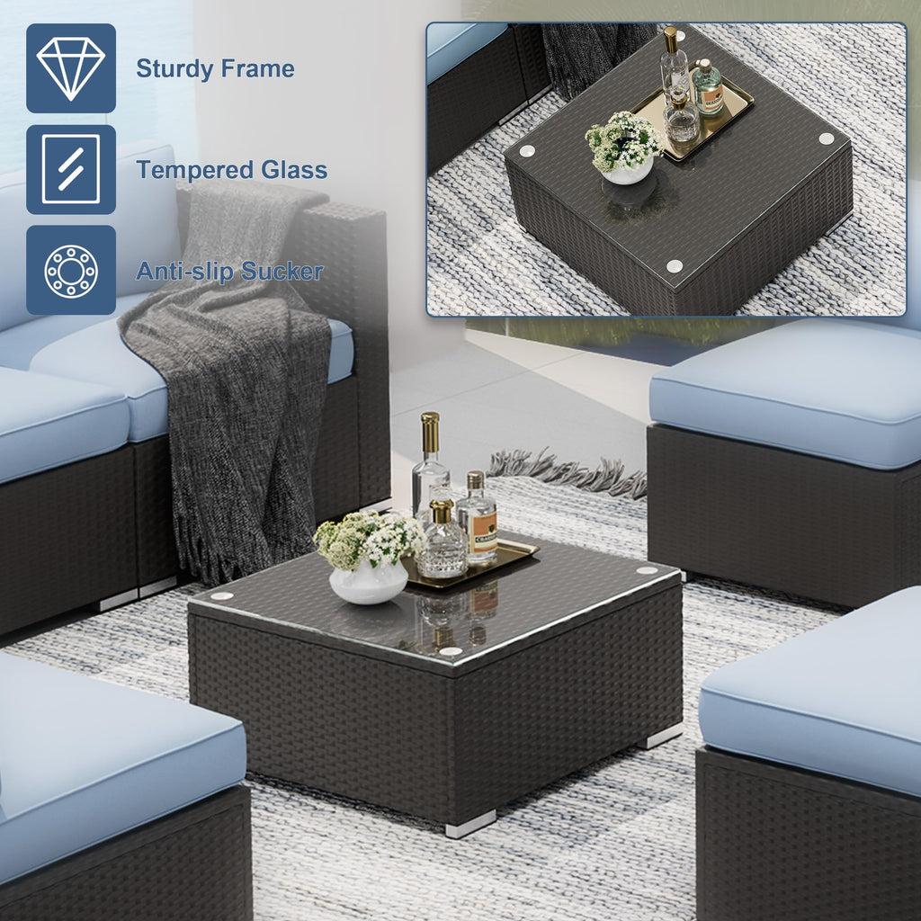 7-Piece All-Weather Wicker Patio Sofa Set with Glass Coffee Table U626679